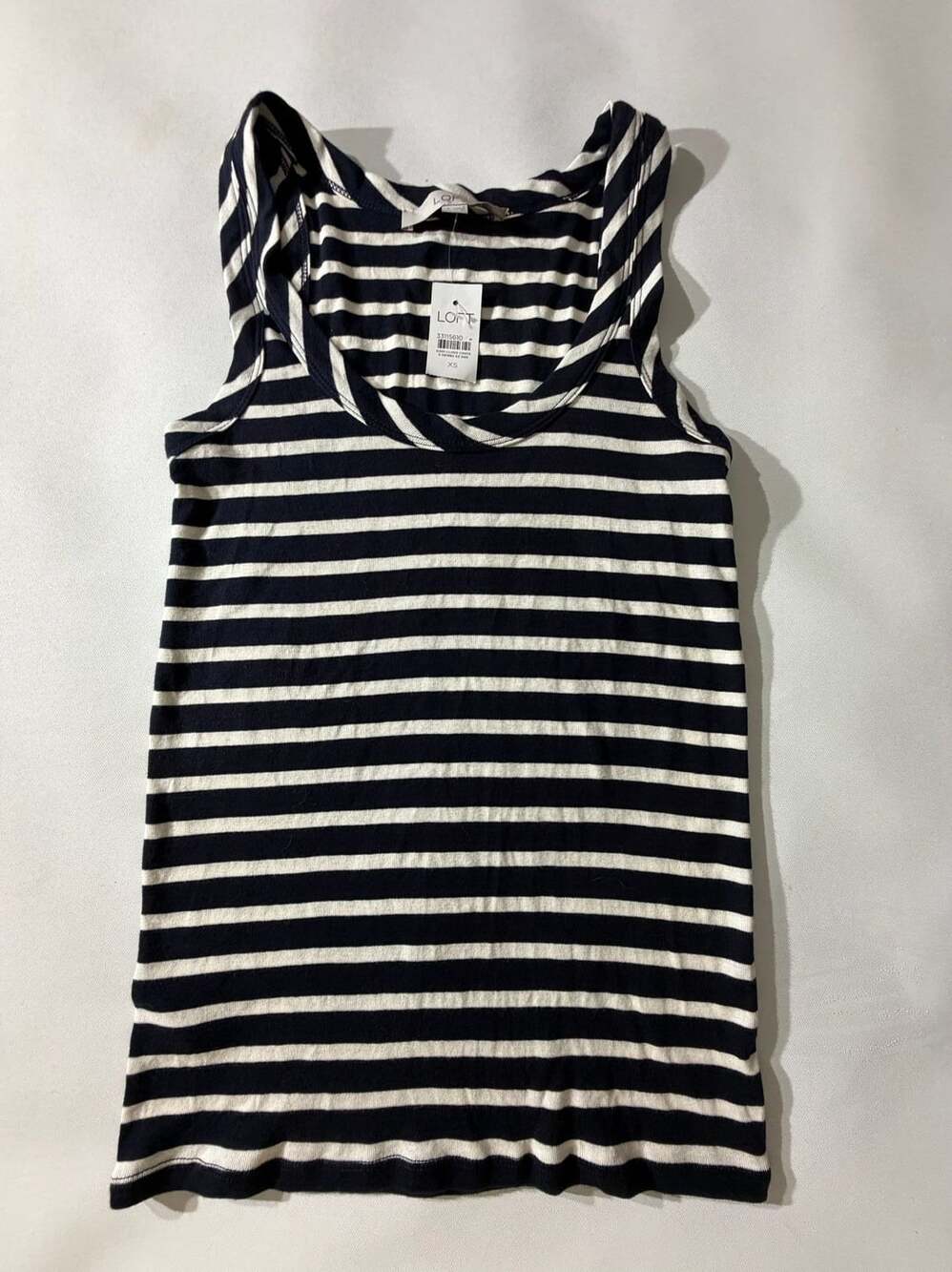 LOFT XS Navy White Stripe Tank Top Sleeveless Nautical Coastal Basic NWT